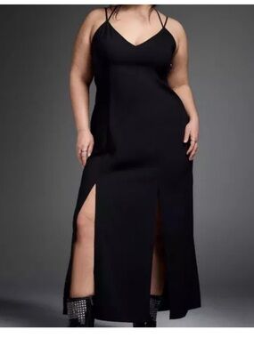 Torrid Nightfall PLus-Size Black Goth Strappy Back Side slit Maxi Dress Sz 14-16